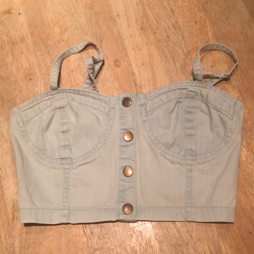 Forever 21 Light Blue Button-Front Cropped Bustier Tank